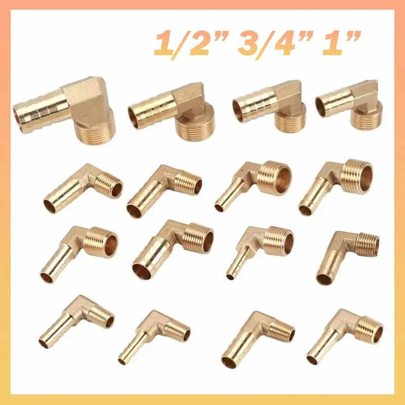 1/2” 3/4” 1” Brass Pipe Fitting BSP Male 90 Degree Elbow 6/8/10/12/14/16/19/25mm Barb Hose Tail Connector Fuel Water Gas Tubing