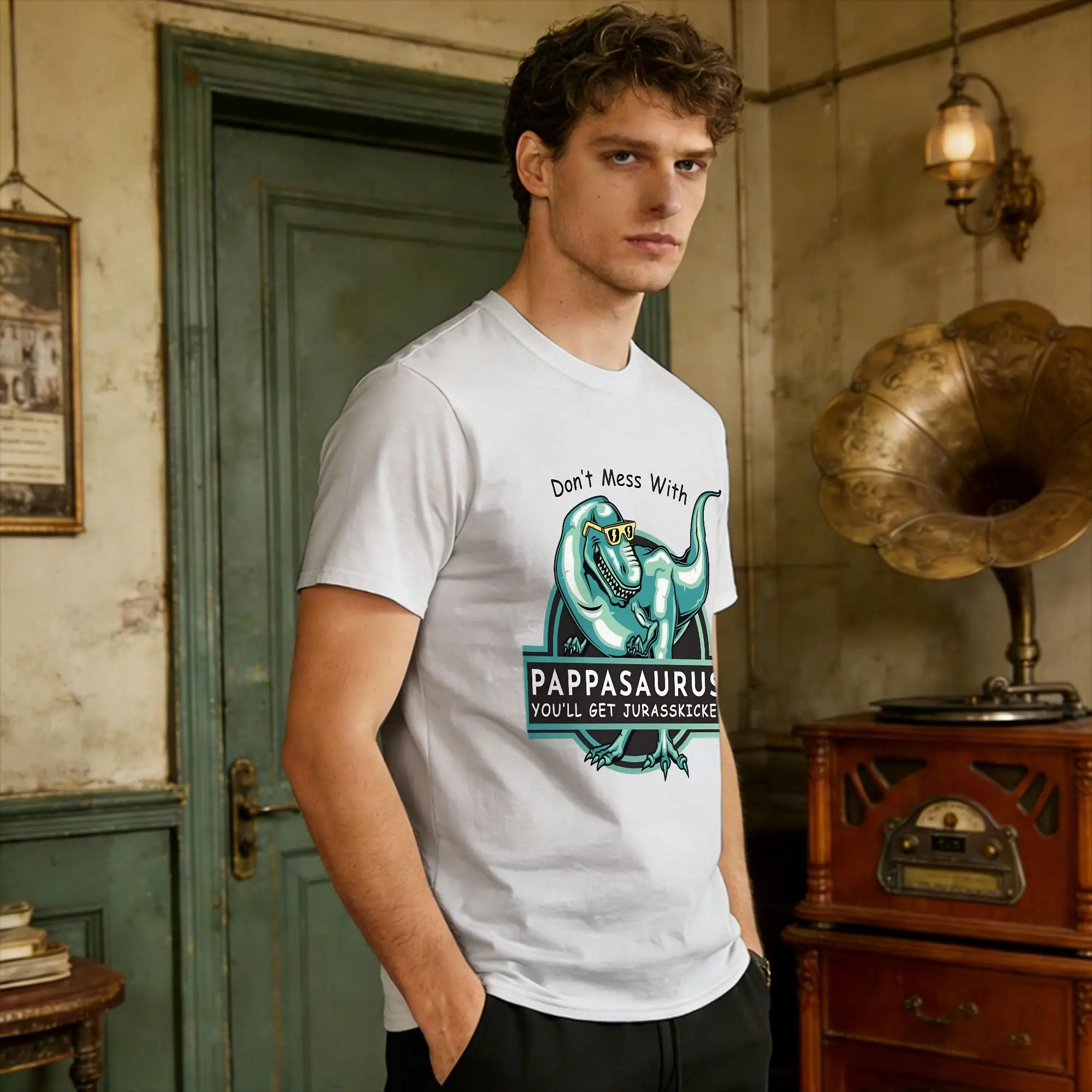 Men's DonT Mess With Papasaurus Jurasskicked T Shirts  Cotton Top Tees Summer Vintage Short Sleeve T Shirt  Tee Shirt