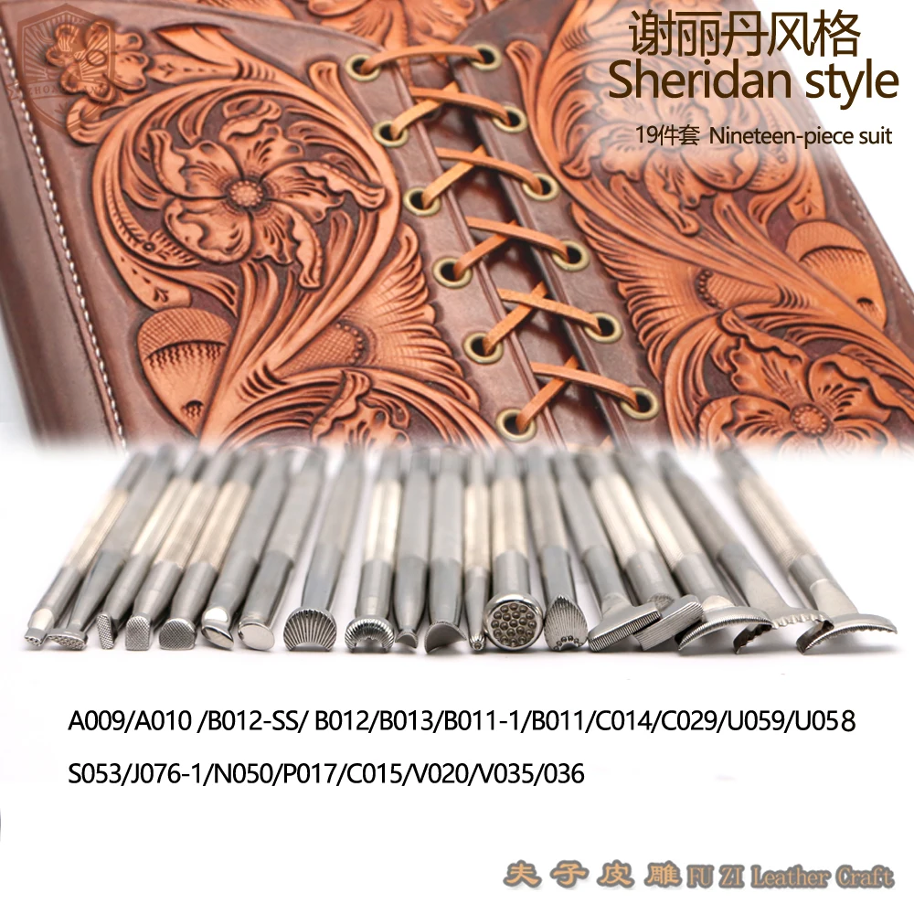 1Set(19pcs) Leather carving Hand Working Saddle Making Tools engraving Craft Set Leather Printing Leathercraft Tools