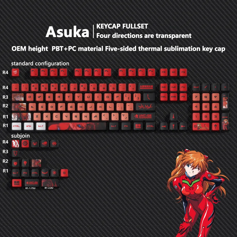 2024 dibujos animados Shikinami Asuka Langley temática Keycap con 122 teclas Oem altura Anime periférico teclado decoración regalo de vacaciones