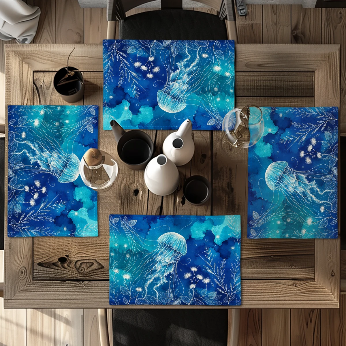 Vibrant Floral Pattern Polyester Placemats & Coasters - Decorative Table Linens for Home, Restaurant & Daily Table Use