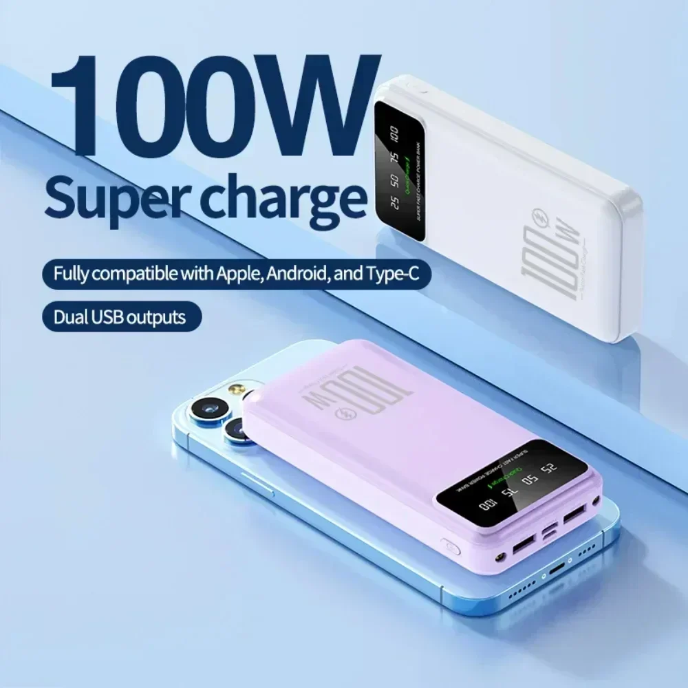 

20000 мАч Высокая емкость 100 Вт Быстрая зарядка Power Bank Портативное зарядное устройство Аккумулятор Powerbank для iPhone Huawei Samsung