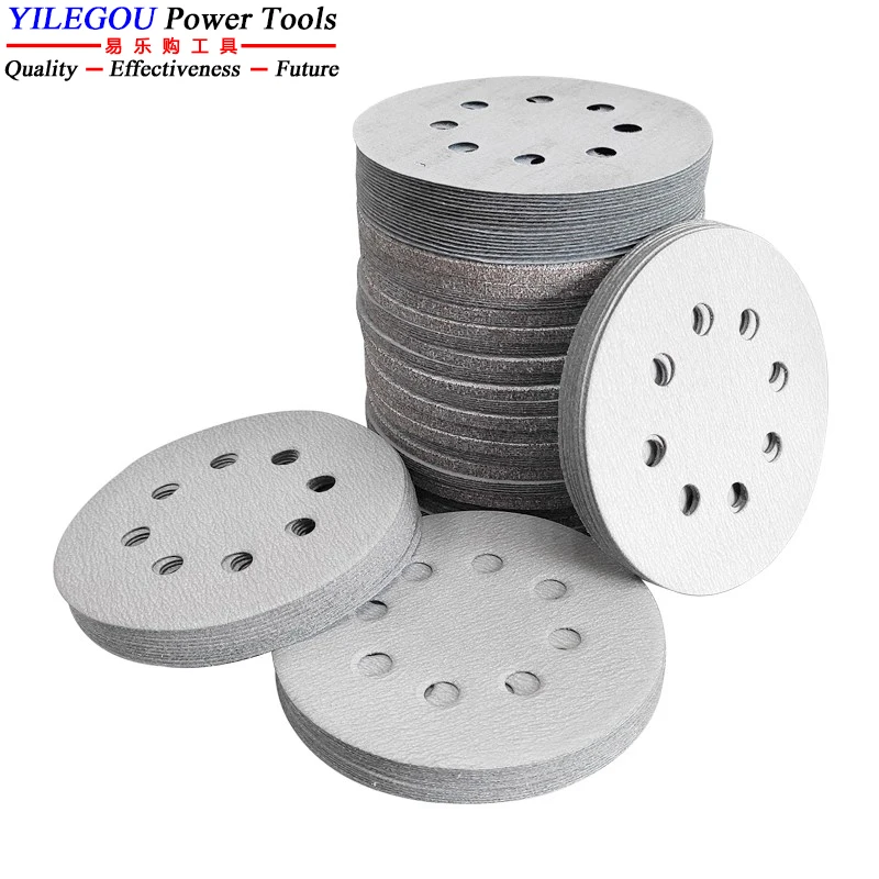 100Pcs 125mm White Sanding Paper 125 6 Hole 8 Hole Round Flocking Abrasive Paper + Grinding Disc. 5