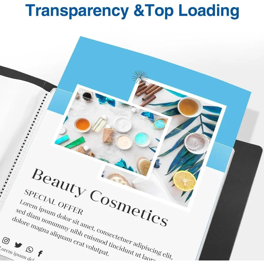 플라스틱 슬리브가 있는 30포켓 바인더 8.5x11 헤비 듀티 아트 포트폴리오 폴더 투명 시트 보호 디스플레이 60페이지 프레젠타