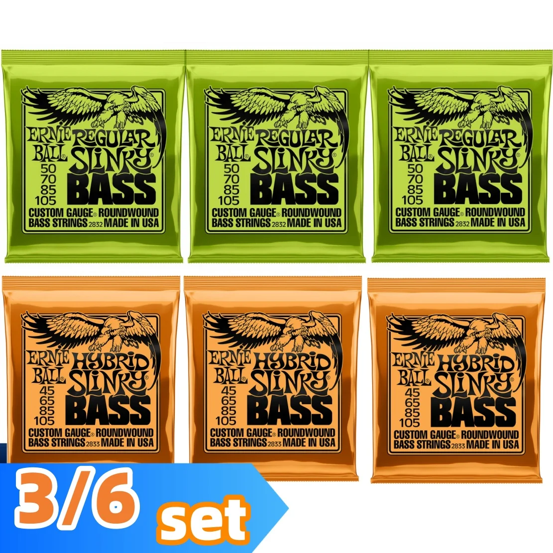 3/6 Set ERNIE BALL 4-5 String Electric Bass String Essential Accessories For Rock Guitarists 2832 2833 2834 2835 2824 2836