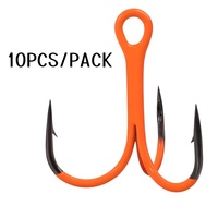 10Pcs Treble Hooks Triple Hook 2X Strong for Deep Freshwater Applications, Orange Ultra Violet (UV)