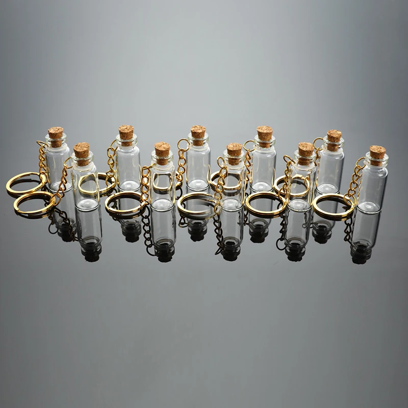5PCS 2ml Transparent Mini Glass Bottle Vial Tube Potion Perfume Cork Jars Wish Pendant Keychain Charm