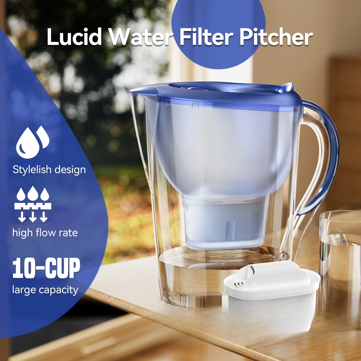 2.5L Water Purifier Kettle Capacity Water Filter Four-layer Filter Water Pitcher Purifier Office Household Universal Type