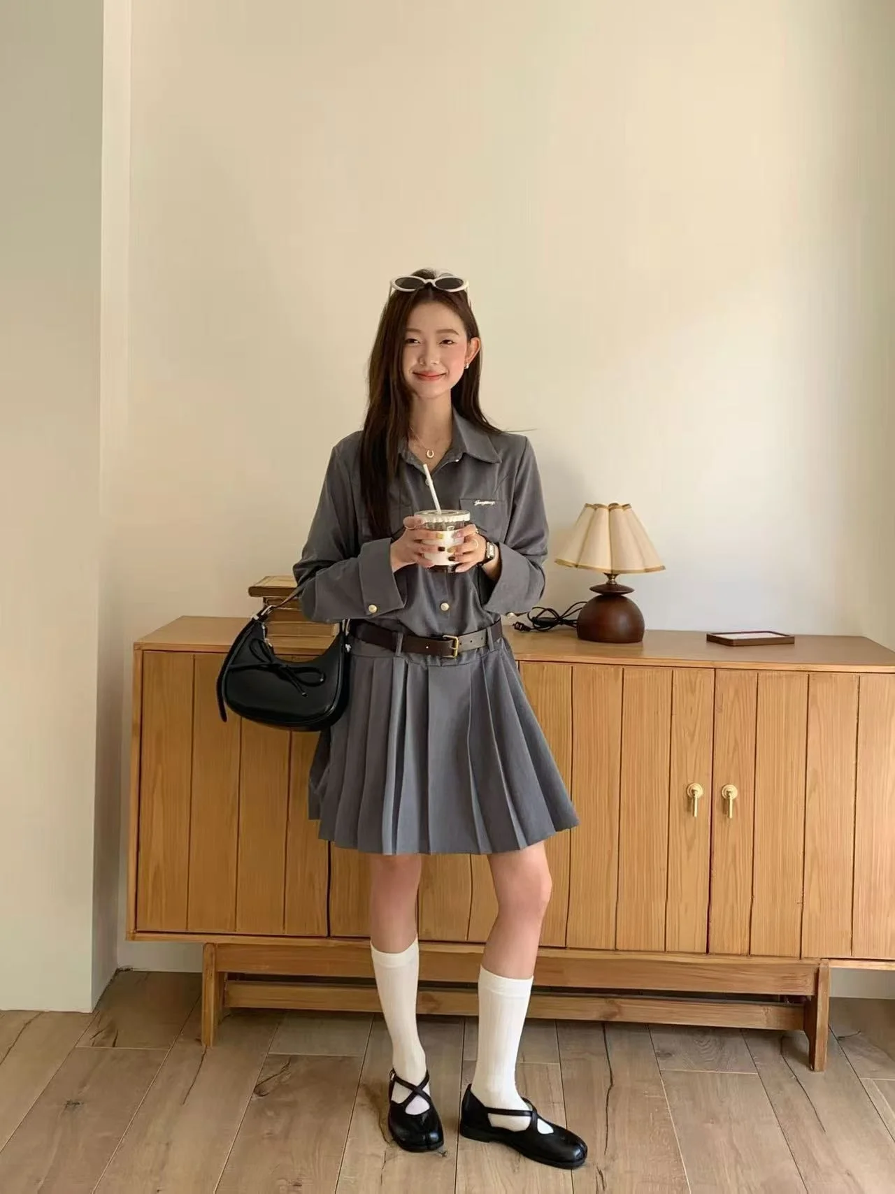 

Юбка-трапеция больших размеров для женщин, весенняя, в студенческом стиле, повседневная, с высокой талией, на одной пуговице