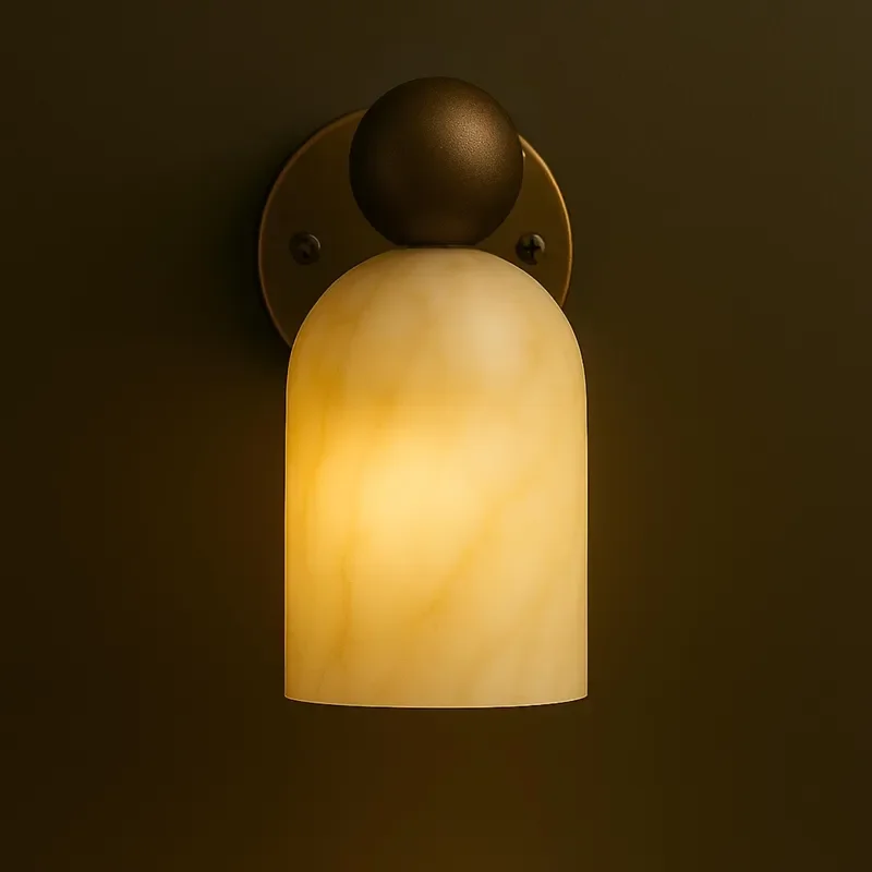 Modern Minimalist Copper LED Natural Alabaster Wall Sconce Bedside Lamp for Hotel Bedroom Living Room