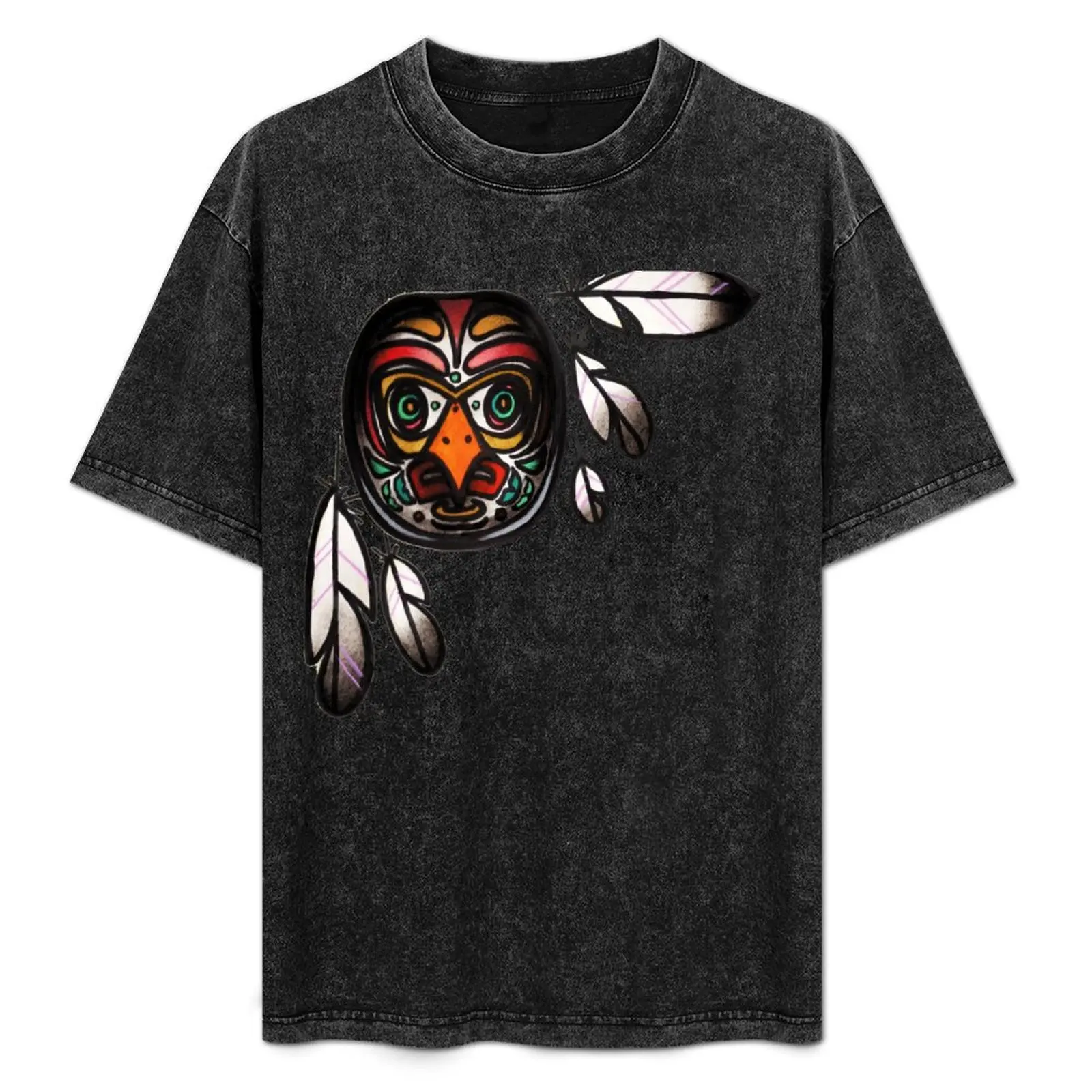 

northwest native, haida inspired owl mask with feathers, tattoo art shirt T-Shirt Festival Party Tee Top