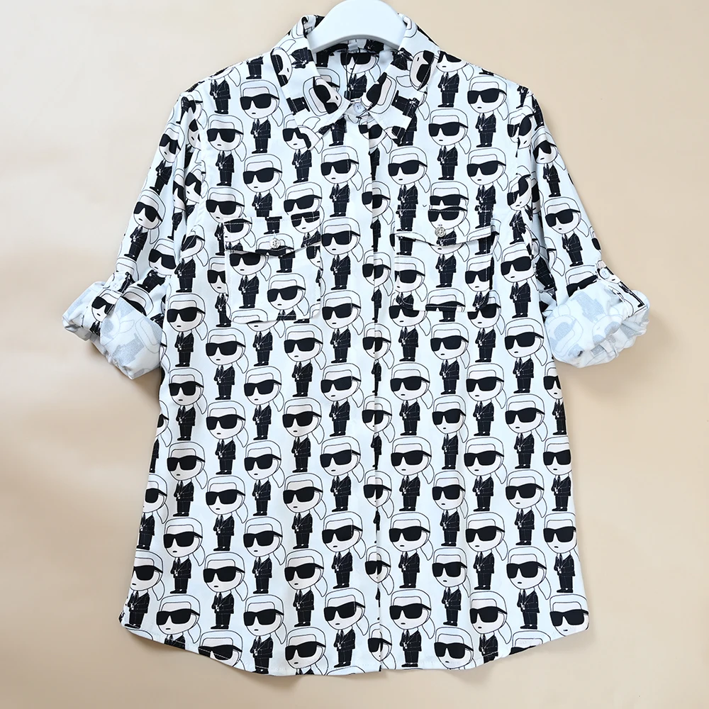 

New Women's Loose Long Sve Silk irt Floral Print Character Pattern Button up Casual Top Comfortable Commute Sle