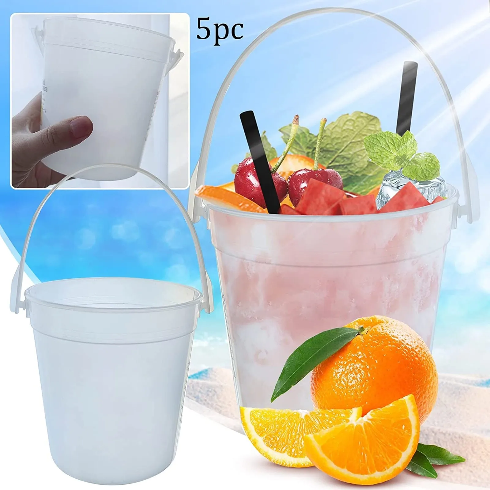 5Pcs Plastic Cocktail Buckets For Drinks Anything But A Cup Party Ideas Reusable Punch Bowls 1 Liter Ice Bucket Smoothie Bucket