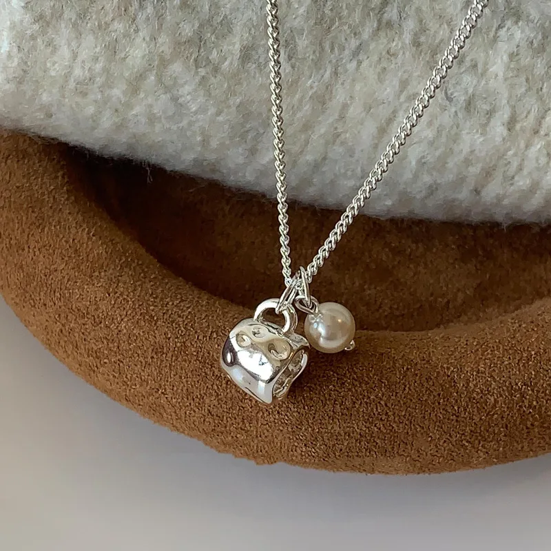 

New 925 Sterling Silver Pearl Necklace Charm Simple Geometric Shape Pendant Choker Birthday Gift for Women Exquisite Jewelry