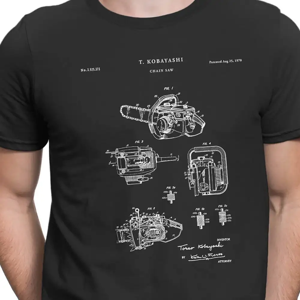 Chainsaw Patent Print Art 1970 T Shirt Lumber Garage Logging Pt387