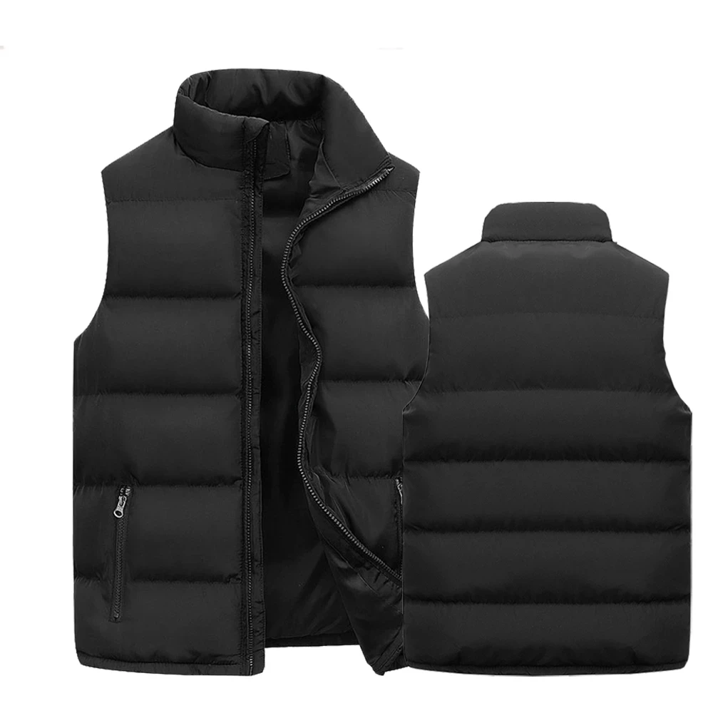 Chaleco para hombre, chaqueta cálida sin mangas, abrigo impermeable con cremallera para invierno, chaleco informal con cuello levantado para otoño, ropa de marca