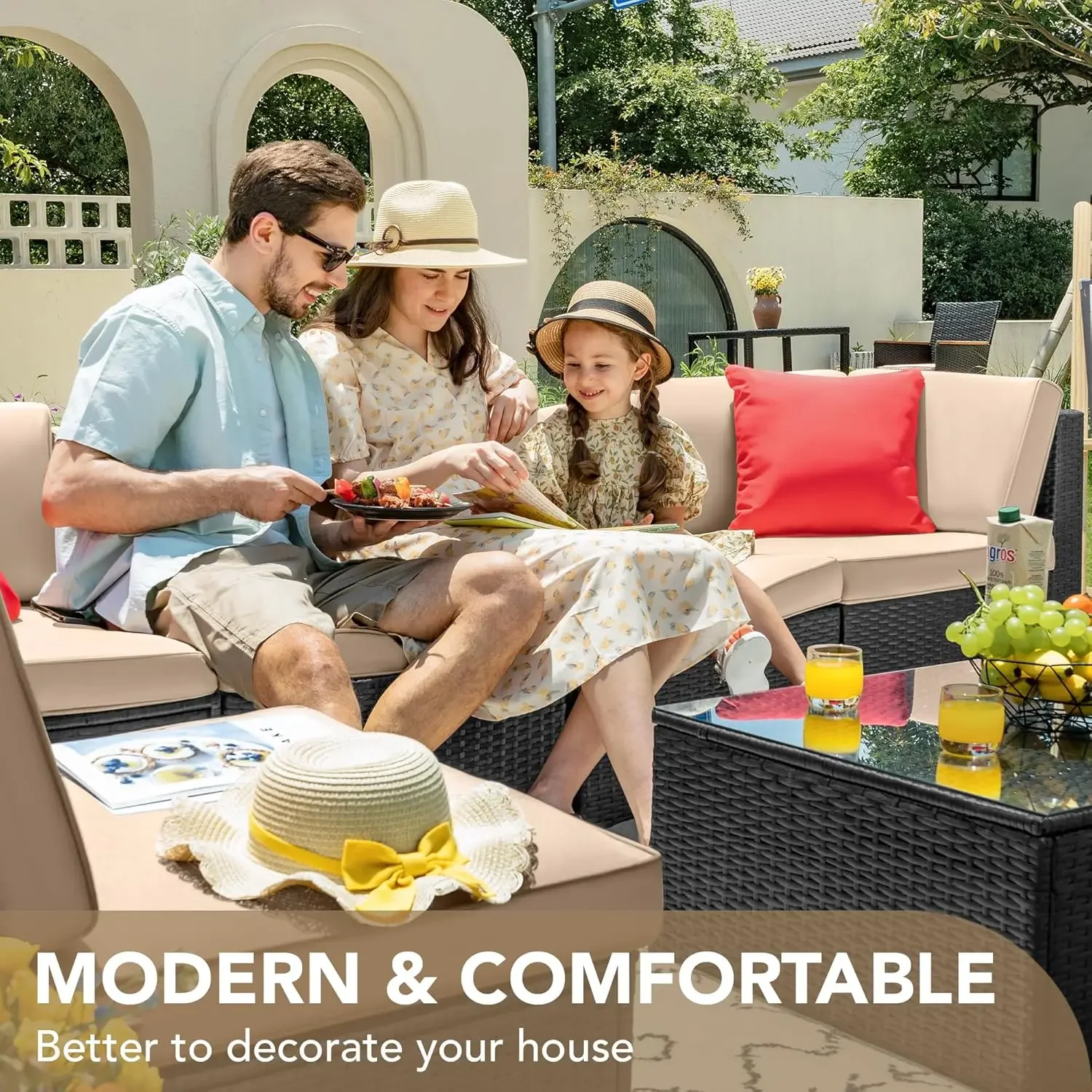 7 Pieces Outdoor Sectional Sofa Patio Furniture Sets Manual Weaving Wicker Rattan Patio Conversation Sets with Cushion