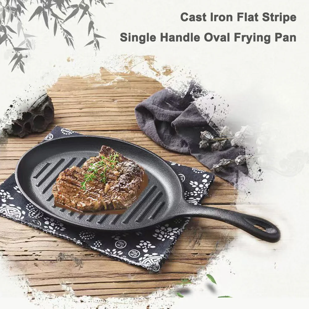 Cast Iron Grill Pan Non-Stick Grill Fry Pan with Handle No Chemical Coating Induction and Gas Stove Ready