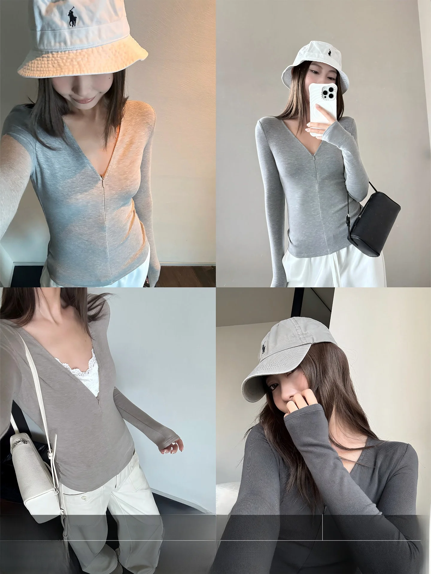 

Slim Fit Long Sve V-Ne Zipper Base irt Women's Color Versatile Outerwear T-irt Innerwear Top for Autumn