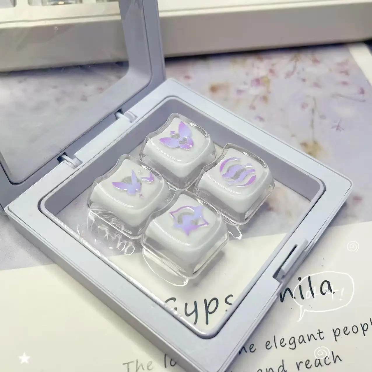 Original Valorant-Themed Personalized Keycaps With Glitter Cat Ears And Light Transparency—Pink Mechanic Keyboard Keycap