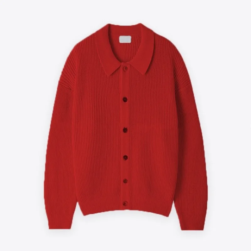 Knitted Cardigan Jacket Men's Korean Style Lapel Sweater Jacket Solid Color Long Sleeve Top