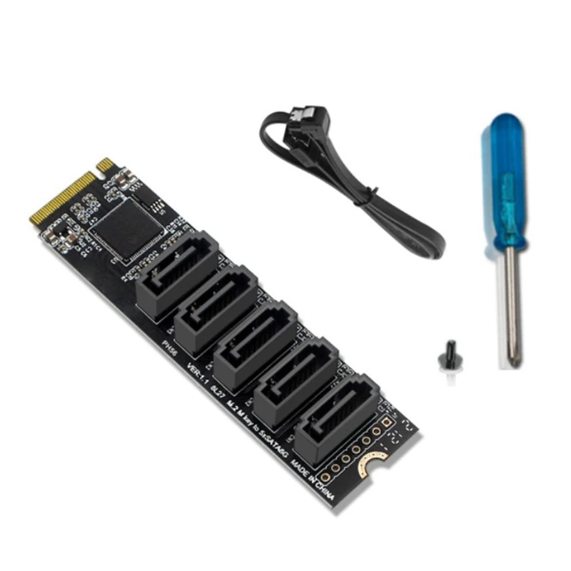 M.2 NGFF PCIE B-Key Sata To SATA 3.0 5 Port Expansion Card 6Gbps Adapter Card JMB585 Chipset M.2 NVME To SATA3.0