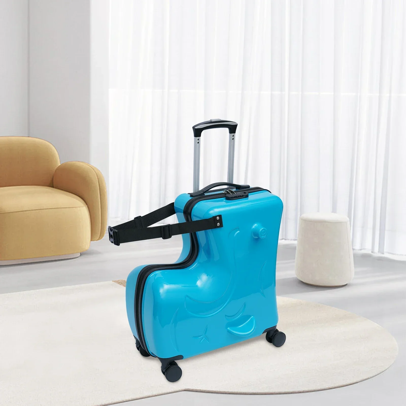 20" Spinner Luggage Kids Ride-On Roll Suitcase Luggage Bags Wheeled Trolley Luggage Waterproof (Pink/blue)