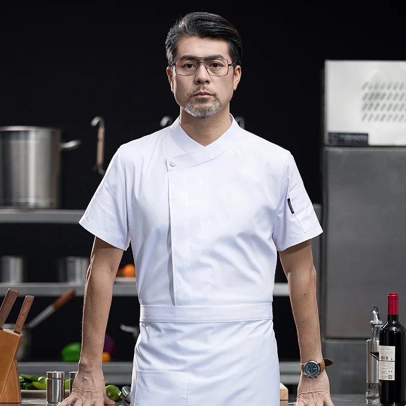 

Short-sleeved chef uniforms for men and women in hotels and restaurants, breathable kitchen chef clothing