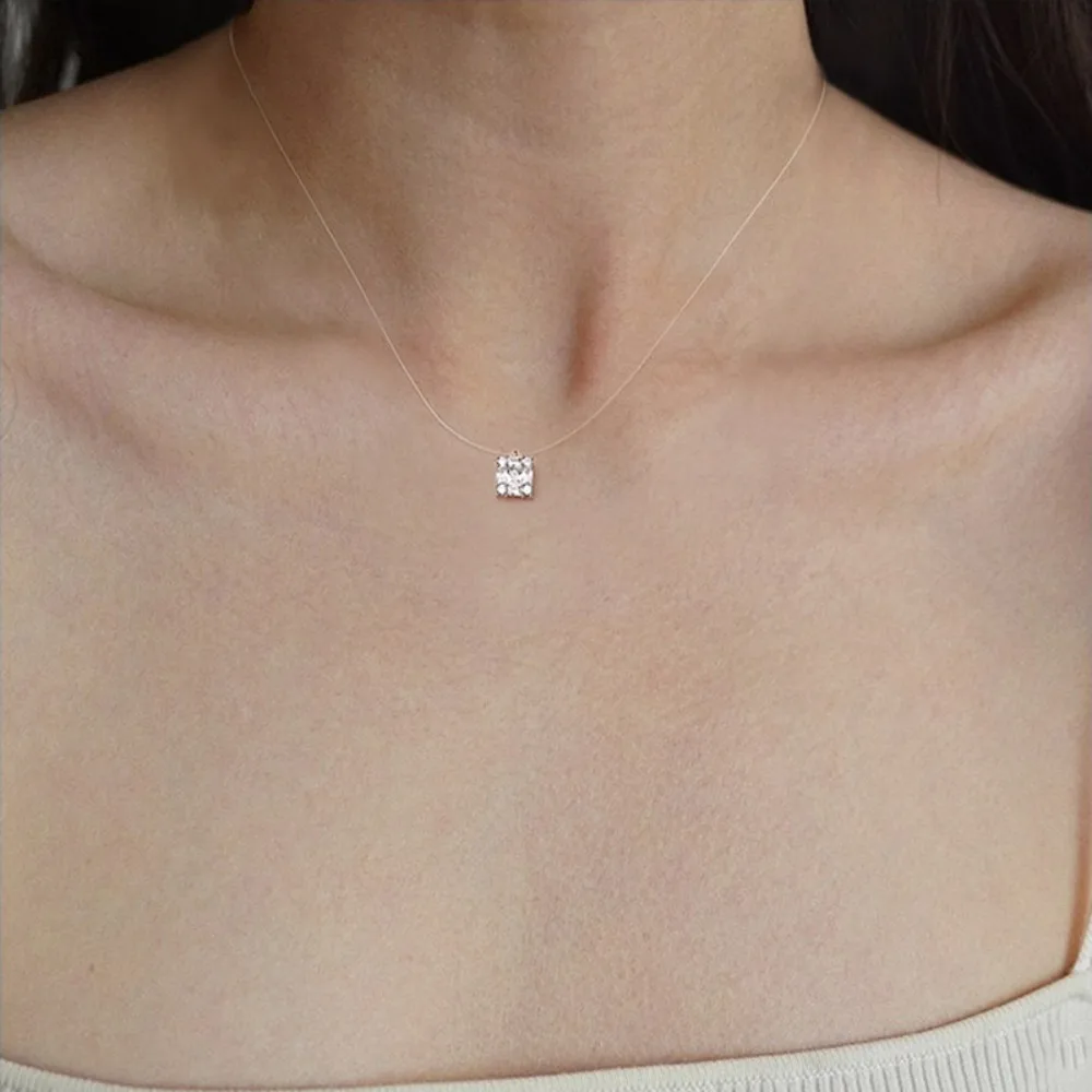 Minimalism 925 Sterling Silver Ice Cube Zircon Pendant Extremely Thin Necklace for Women Fashion Versatile Commuting Jewelry