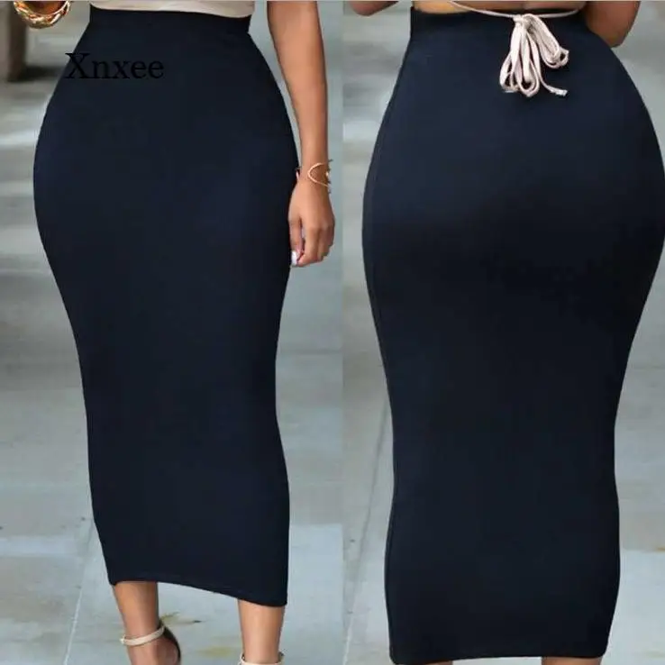 

Long Pencil Skirt Spring Autumn Womens High Elastic Package Hip Mid-Calf Skirt Solid Slim Stretch Fashion Midi Skirts Bottoms