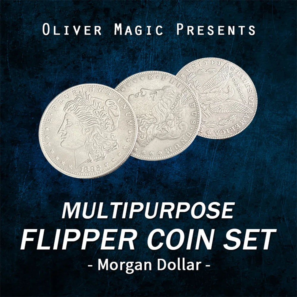 Multipurpose Flipper Coin Set (Morgan Dollar) By Oliver Magic Tricks Two Coins Instantly Into One Coin Close Up Illusion Gimmick