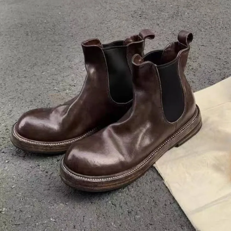 

Leather Winter Chelsea Boots Women Retro Round Toe Thick Sole Winter Boots Female British Style Fashion Brand Ankle Boots Women