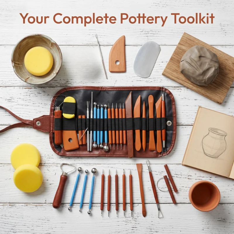 23Pcs Clay Tools Set with Roll-Up Fabric Bag, Pottery Carving & Ceramic Sculpting Kit for DIY Modeling & Trimming, Art Supplies