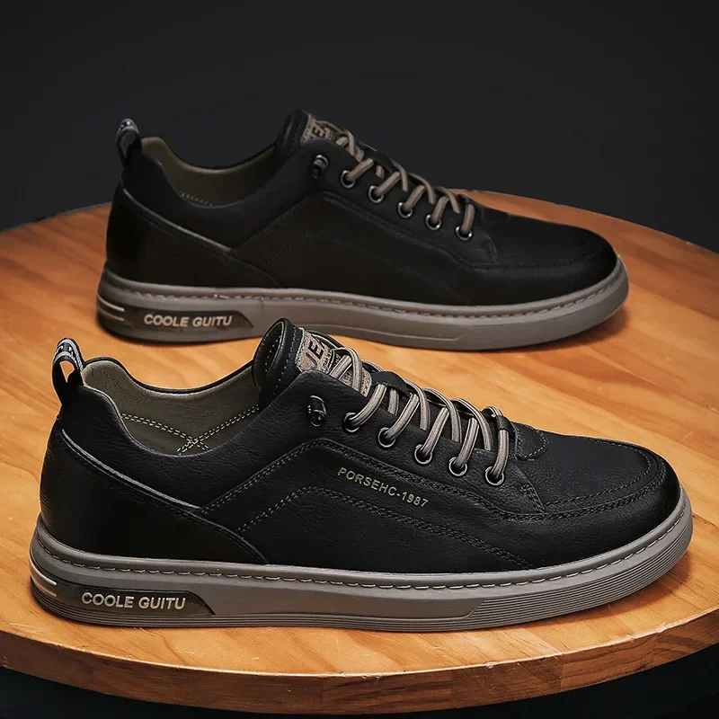 Chaussures de marche de sport blanches de tennis en cuir et dentelle décontractées pour hommes