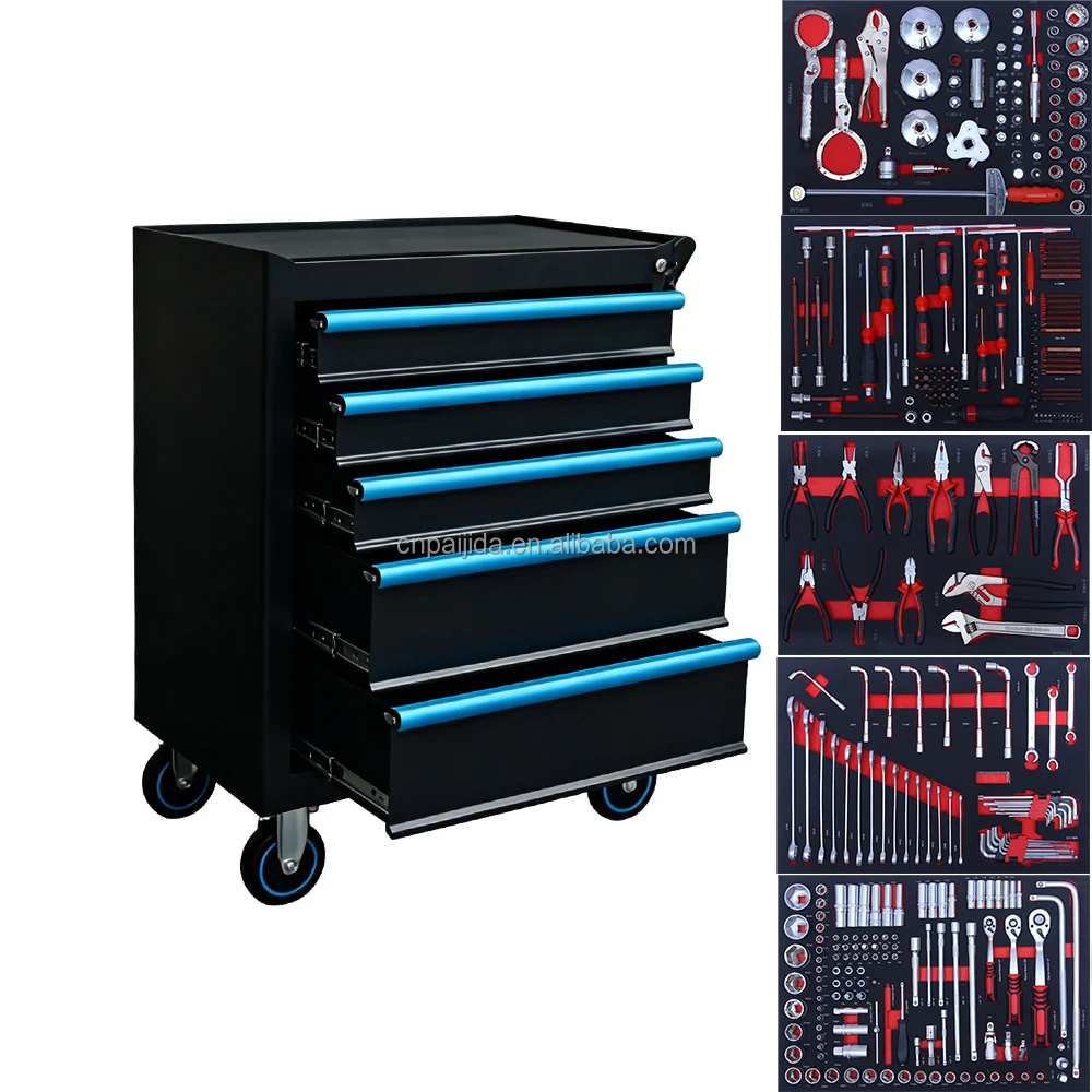 Tool Cabinet Industrial With 5 Drawers Socket Wrench Set Workshop Professional Drawer Cabinet EVA Foam Garage Tool Sets Cabinets