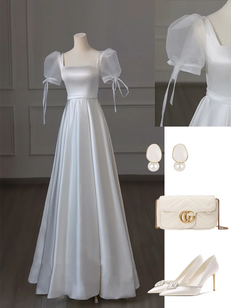 

Новое атласное свадебное платье Ele White 2026: бальное платье принцессы с длинными рукавами, длиной в пол, для помолвки и вечеринок