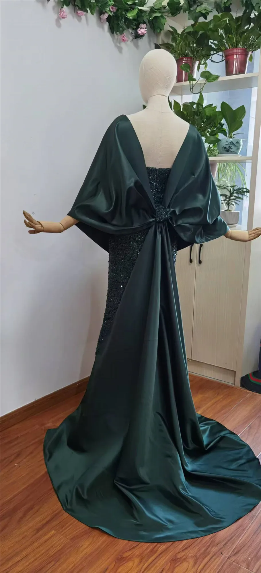 Dunkelgrüne Frauen Abendkleid träger lose Pailletten Hochzeits gast Kleider elegante Party kleider für Hochzeit maßge schneiderte antike