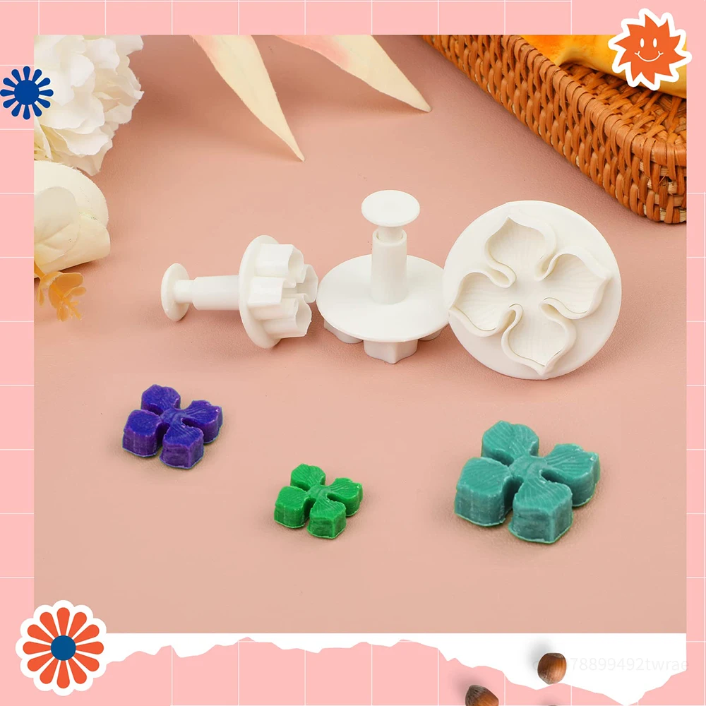 3 Pieces Hydrangea Flower Fondant Plunger Cutters Sugarcraft Cake Cookie Cutter St. Patrick\'s Day Baking Decorating Mold Tools