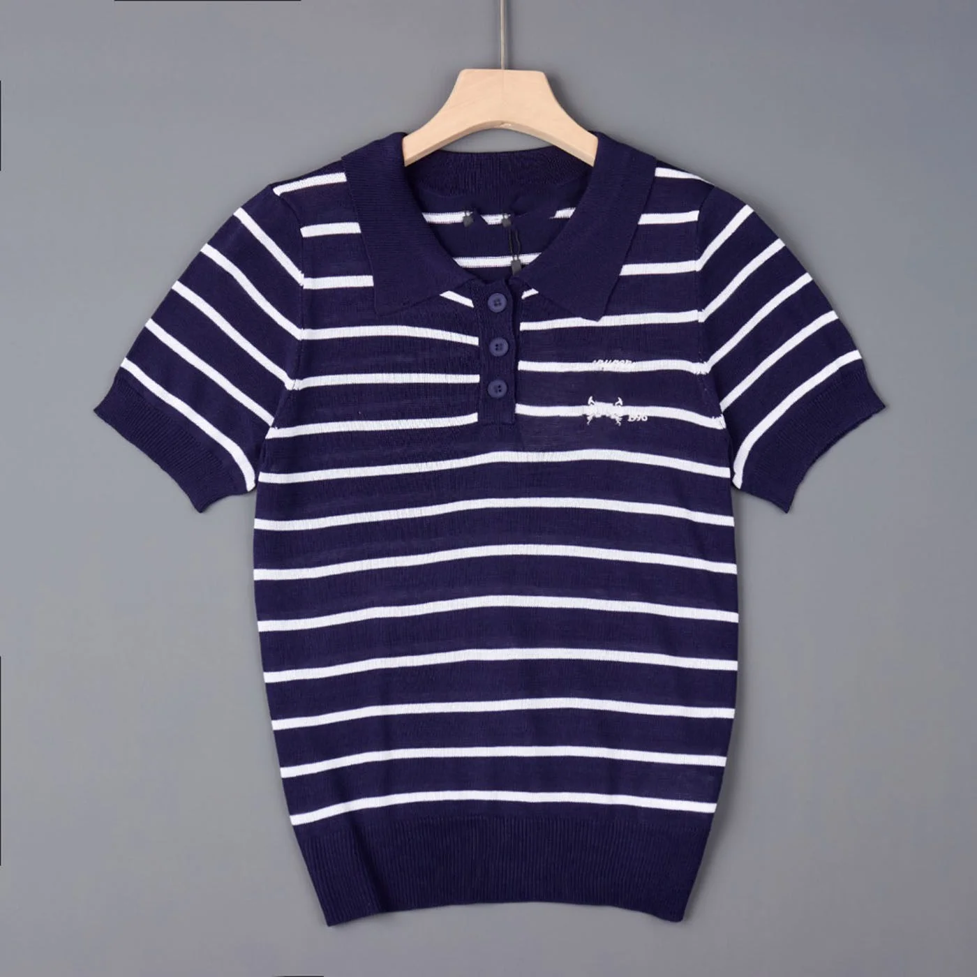 Elegant Embroidered Stripe Knitwear Short Sleeve Casual Thin Women's  Shirt Breathable Skin-friendly Long Velvet Cotton