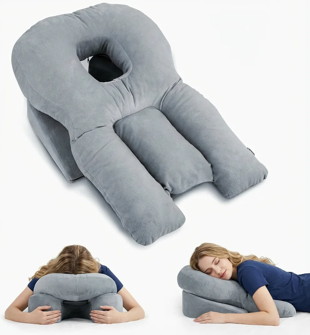 

Soft Support Stomach Sleeper Pillow: Adjustable Air Gap & Face Hole for Comfortable Small to Medium Adult Faces