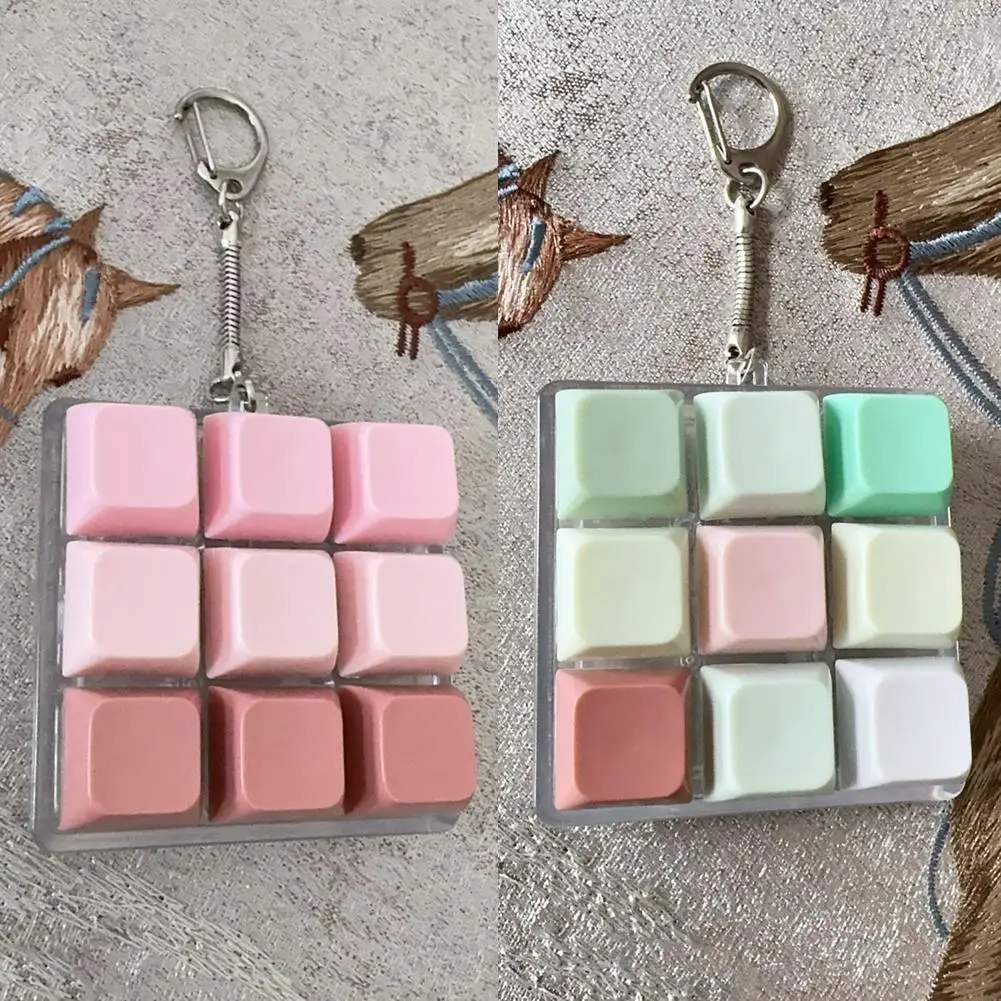 New Fidget Keychain DIY Keyboard Fidget Keychain Keys Button Relief Stress Finger Keyboard Cap 4/9Keys Pass The Time Clicker Toy