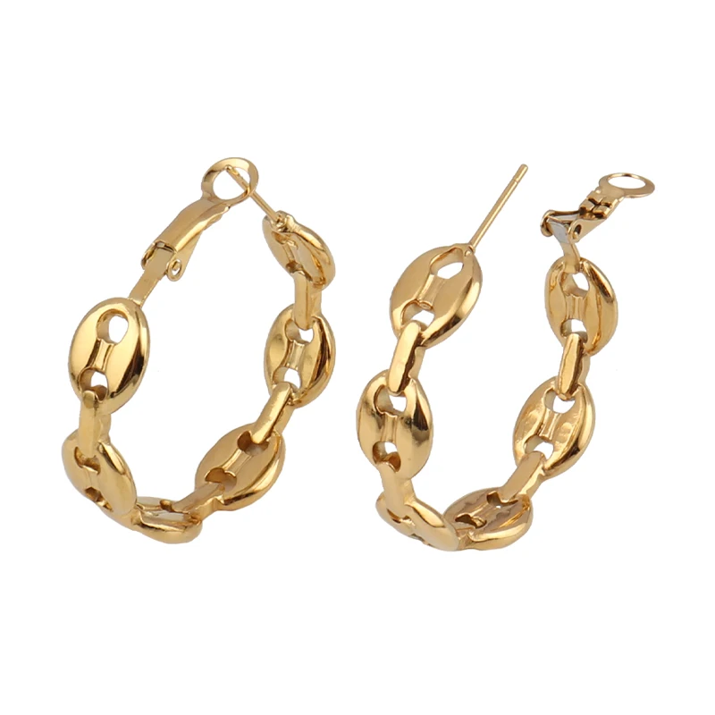 18K Gold Plated Stainless Steel Coffee Bean Earring for Women Vintage Huggies Hoop Earrings Girls Statement Jewerly aretes