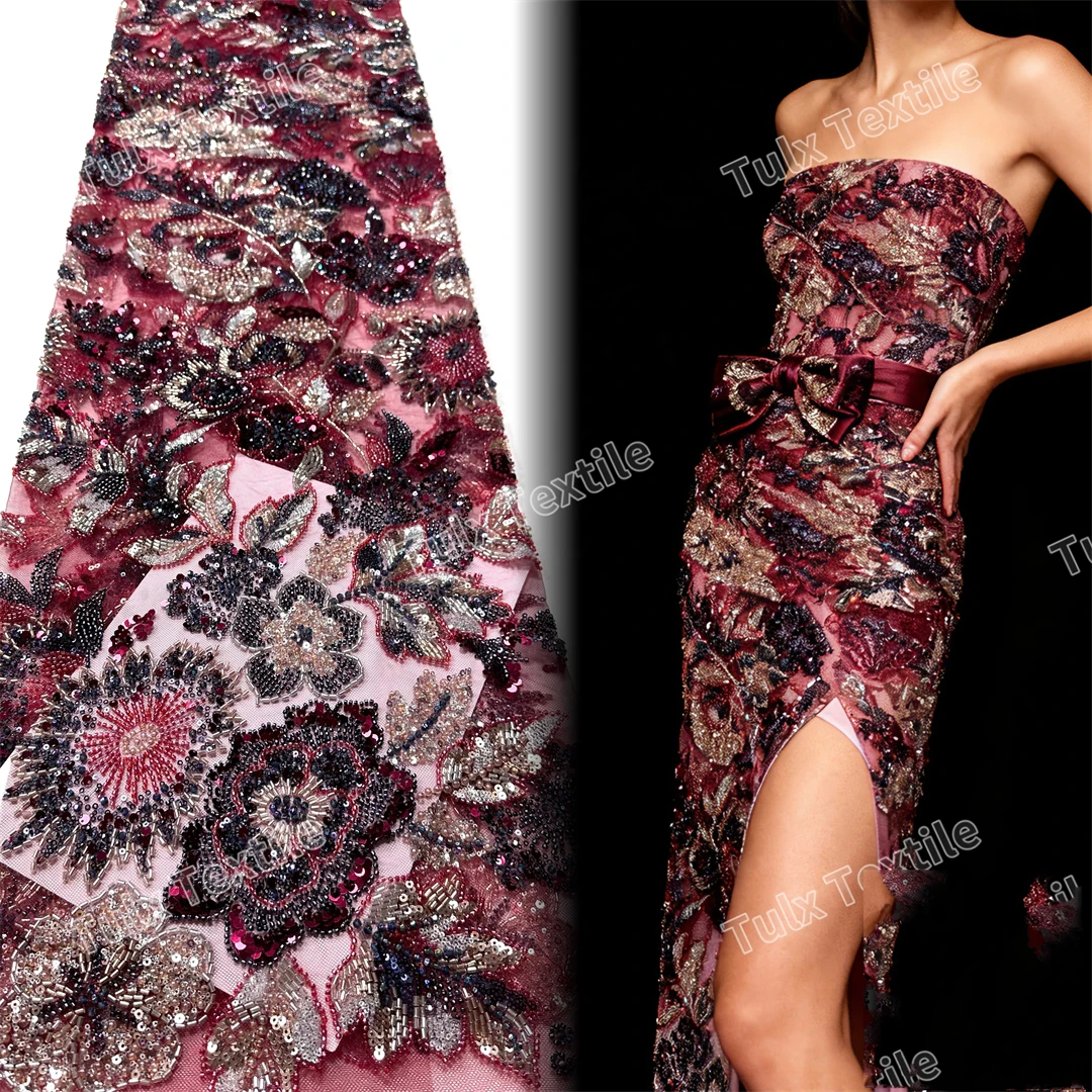 

Африканская кружевная ткань с блестками и вышивкой бисером, тяжелая нигерийская свадебная ткань высокого качества, французский тюль, кружевная ткань для свадебного шитья