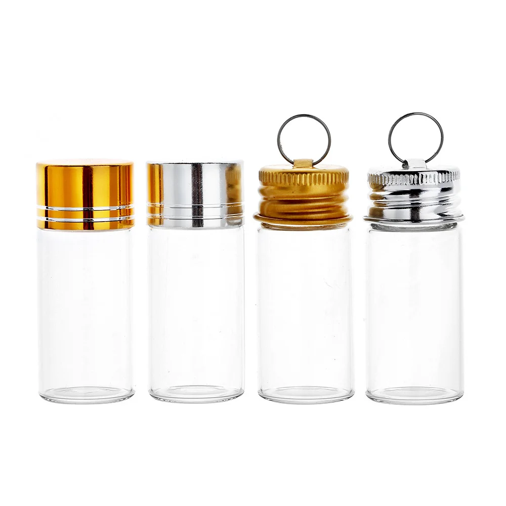 Mini botellas de vidrio transparente de 10ml con anillo colgante, tapas de aluminio, tarros de vidrio, dispensador de muestra vacío, contenedores de viales de almacenamiento