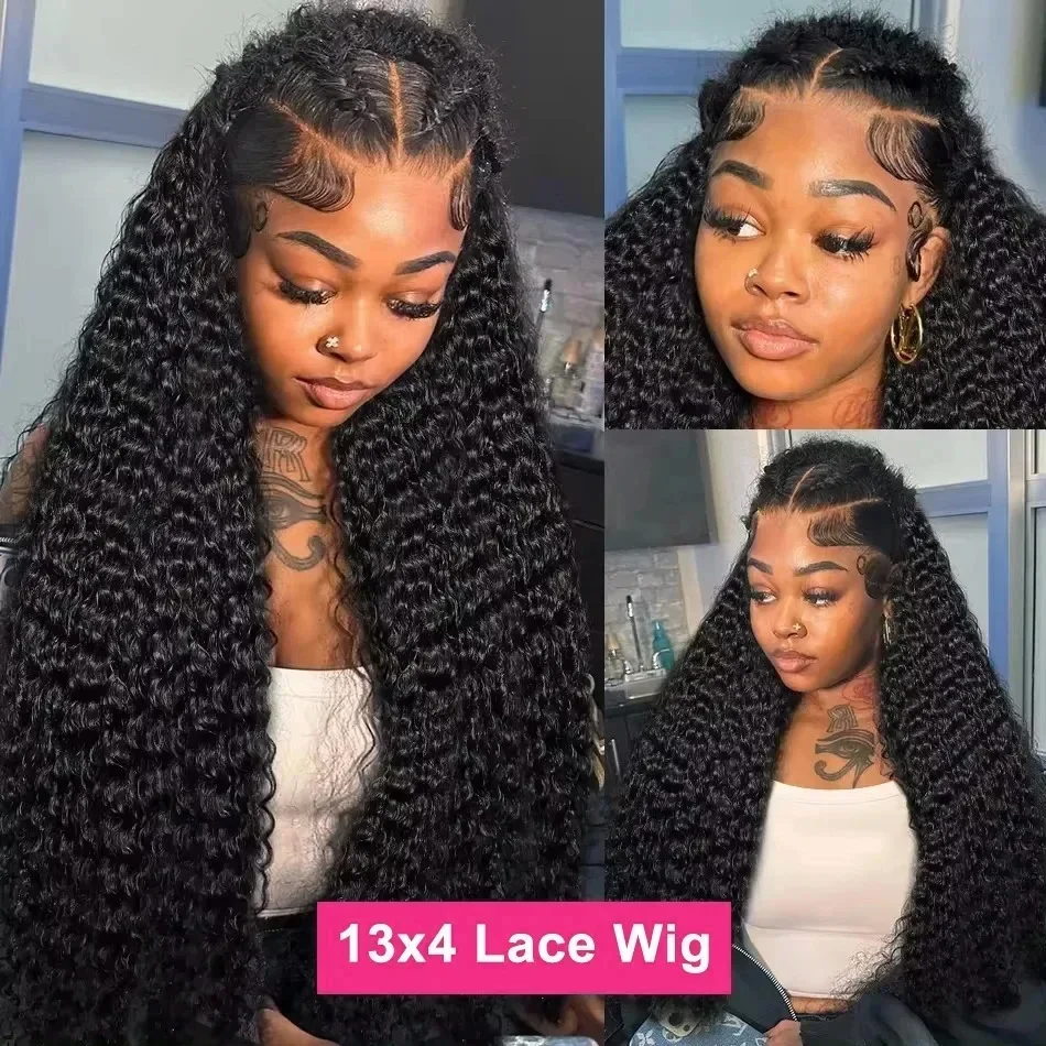 Perucas de cabelo humano preto 4x4 kinky encaracolado hd laço frontal perucas sem cola encaracolado cabelo humano wear and go 100% cabelo humano para mulher