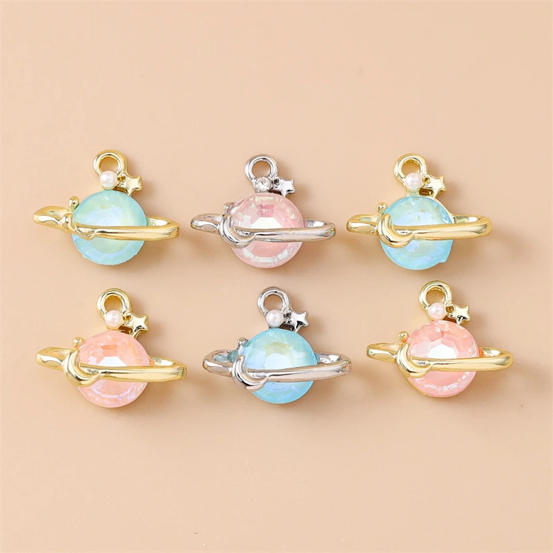 

5pcs 15x13mm Cute Crystal Planet Charms Pendants for Jewelry Making Drop Earrings Necklaces Bracelets Accessories DIY Craft Gift