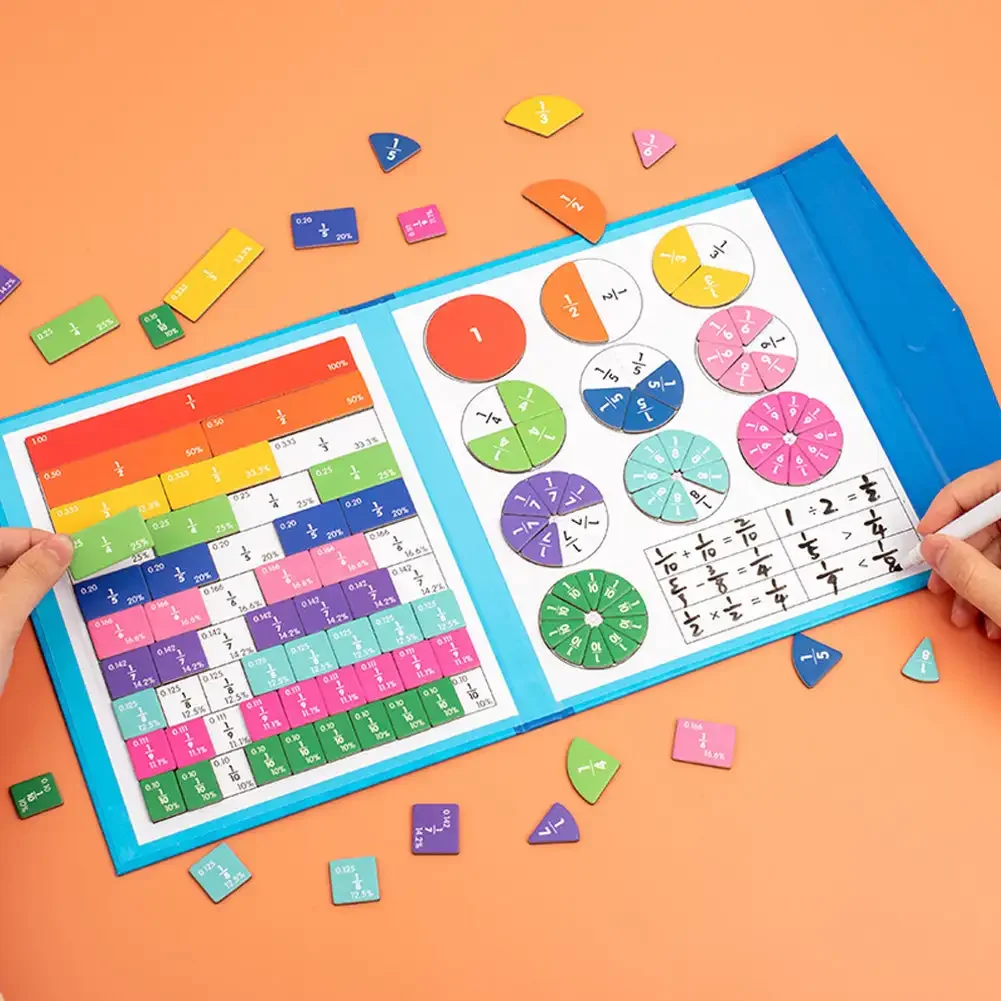 Montessori kleurrijk houten boek wiskundebeheersing magnetische breukpuzzels voor kinderen rekenkundige leermiddelen