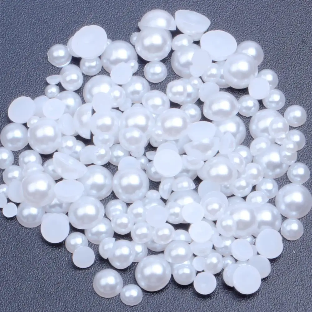 20mm 500pcs White And Ivory Half Round Flatback Pearls Beads Glue On Resin Gems For Clothes Dresses DIY Jewelry Accessories