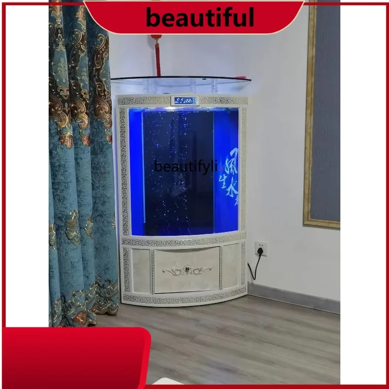 European-Style Fan-Shaped Triangle Wall Fish Tank Living Room Ecological Aquarium Bottom Filter Household  h