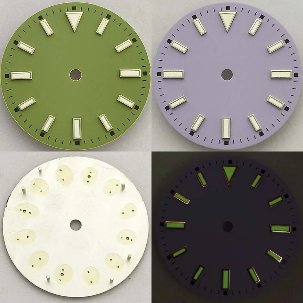 

28.5mm Watch Dial for NH35 NH36 8215 Mechanical Movement Watch Face Green Luminous Index Solid Color Dial DIY Part